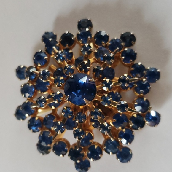 Vintage Blue Rhinestone Cluster Pin Brooch - Picture 6 of 6